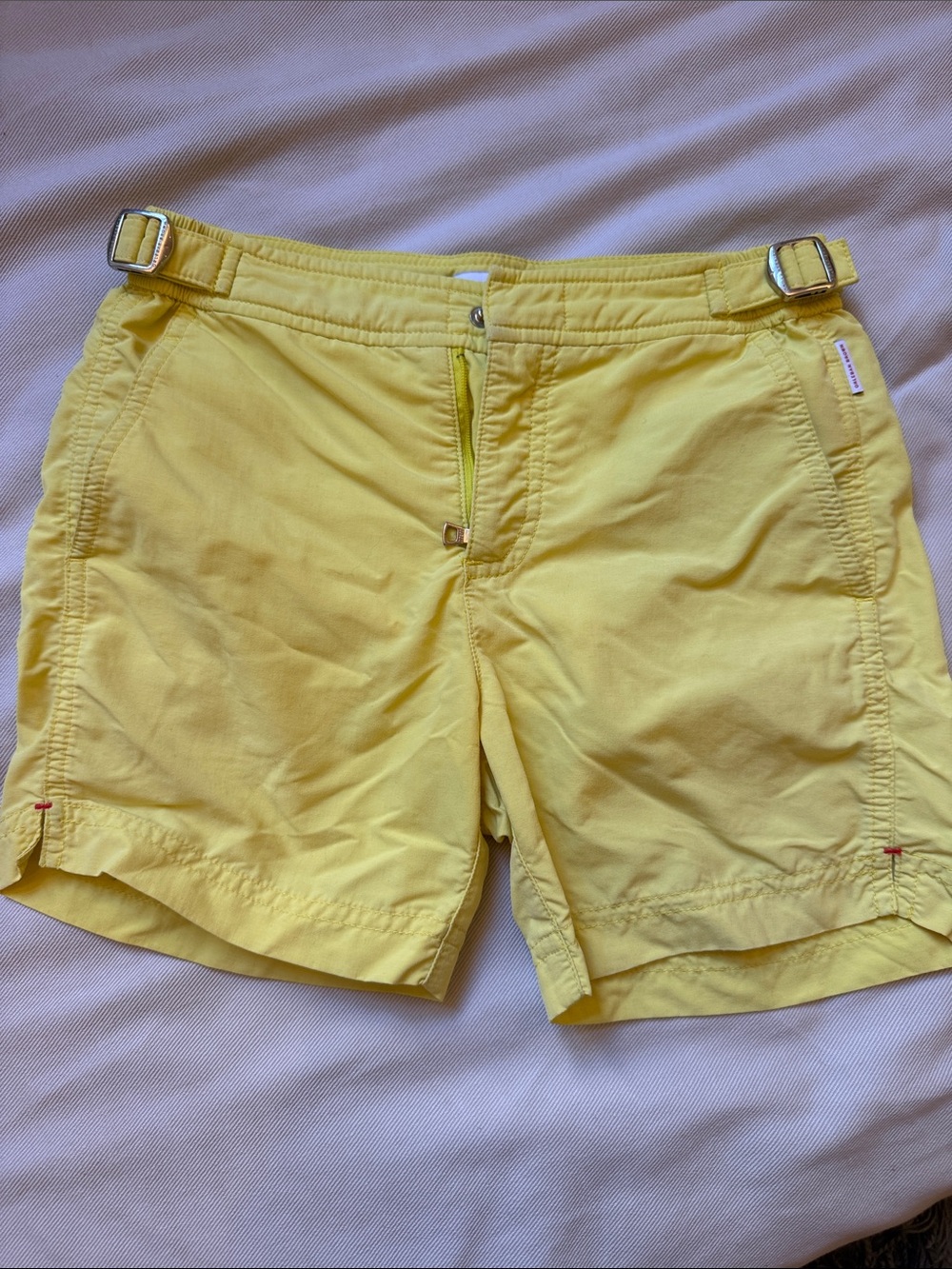 Orlebar Brown Kids Yellow Swim Shorts with Side Buckles